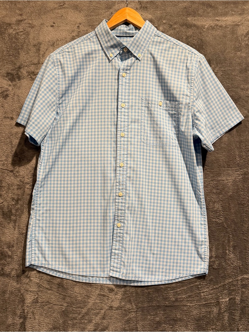 Croft &Barrow Slim Fit Light Blue Gingham Short-Sleeve Button-Down Shirt Medium